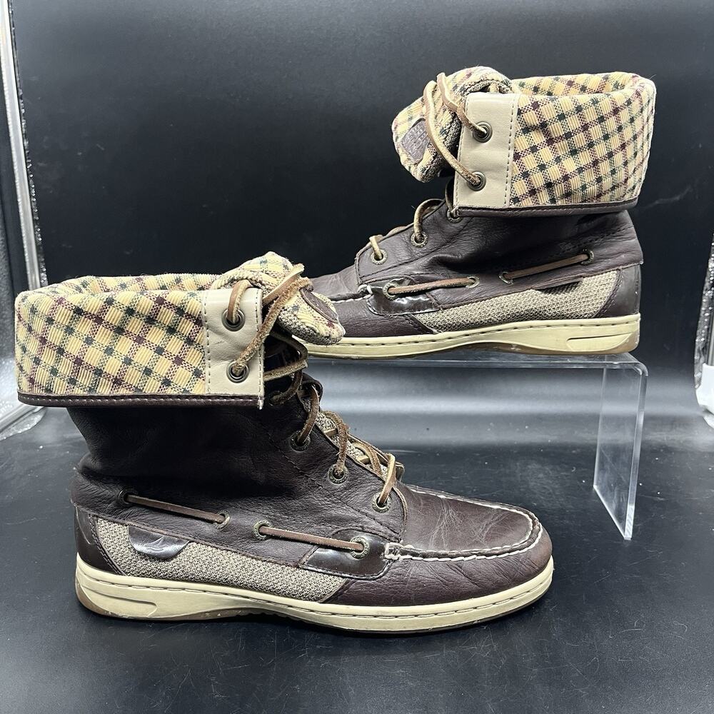 SPERRY Top Sider Brown Lace Up Mid Calf Fold Over Boat Boots Size 7 M 9173865